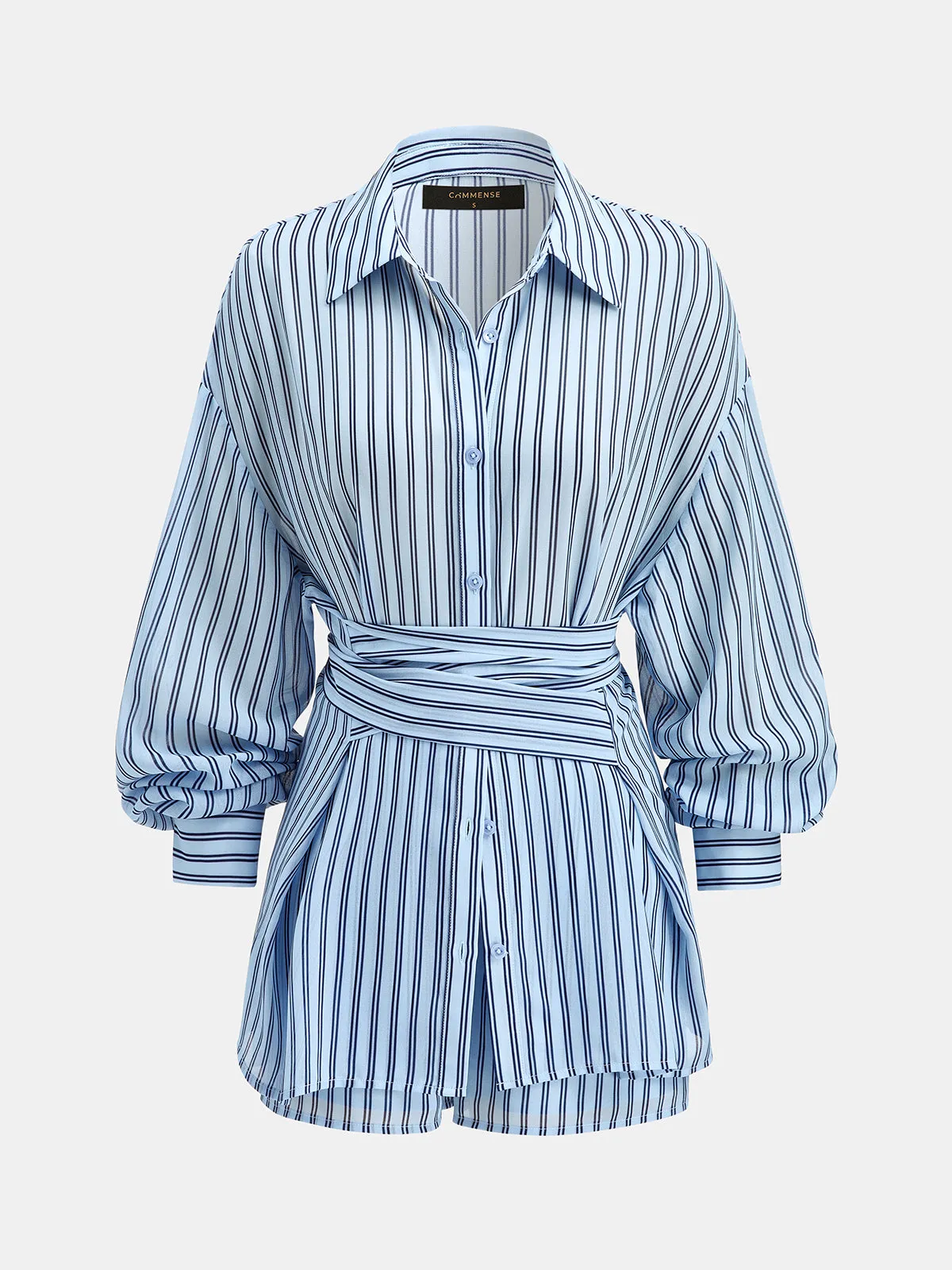 Striped Tie Waist Shirt & Shorts Set sold by COMMENSE product image thumbnail 3