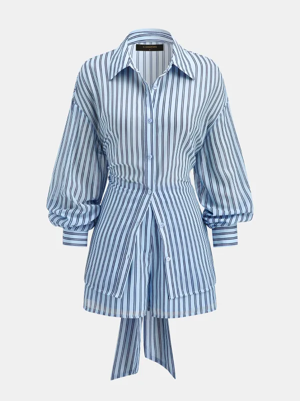 Striped Tie Waist Shirt & Shorts Set made by COMMENSE