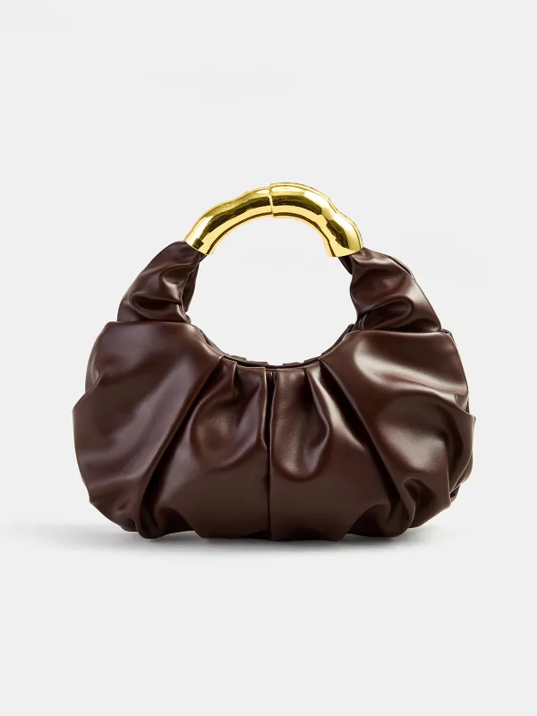 Ruched Metal Handle Handbag made by COMMENSE
