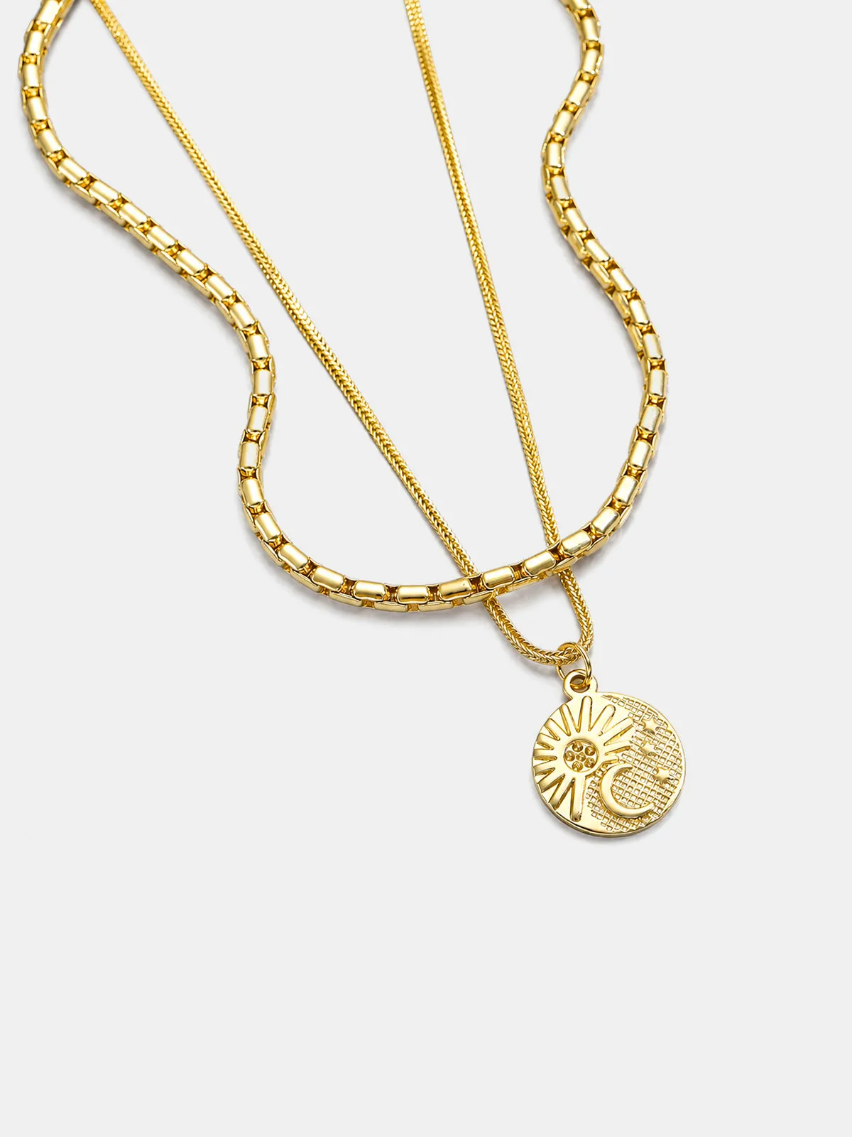 Double Layer Sun Moon Coin Pendant Necklace sold by COMMENSE product image thumbnail 2