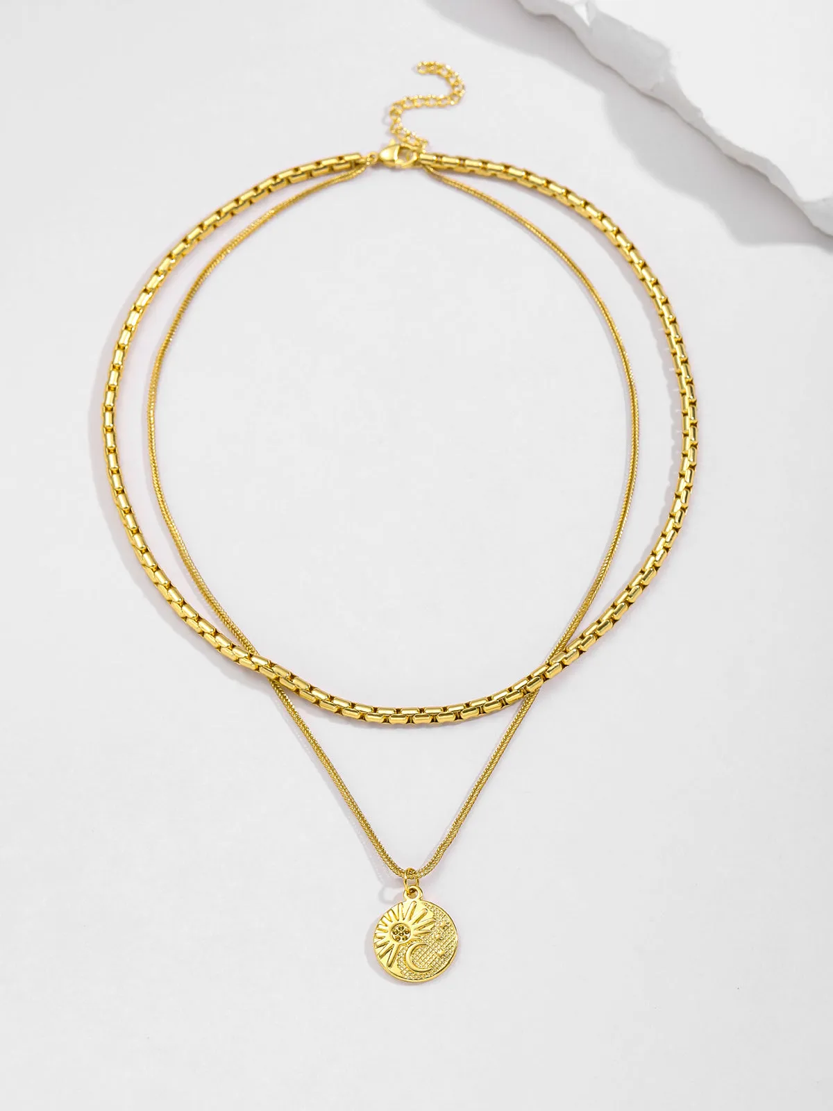 Double Layer Sun Moon Coin Pendant Necklace sold by COMMENSE product image thumbnail 3