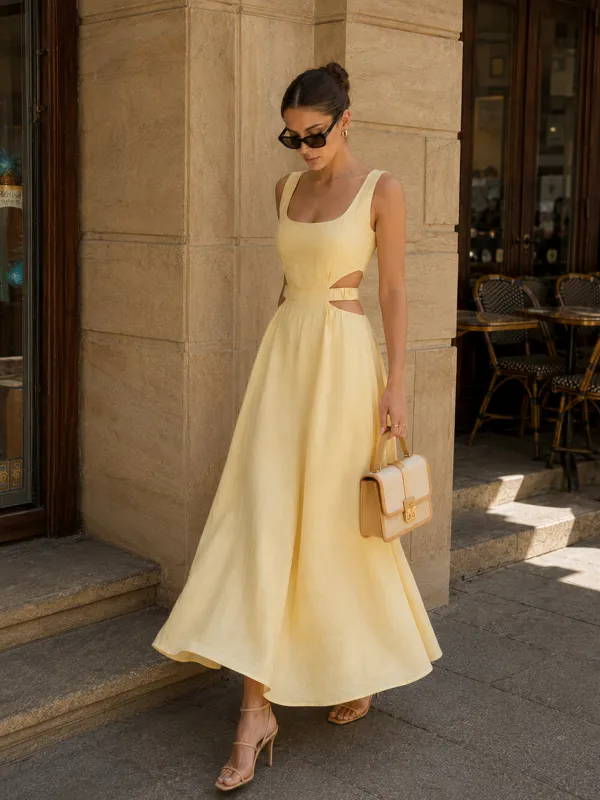 Cotton Linen Cutout Maxi Dress made by COMMENSE