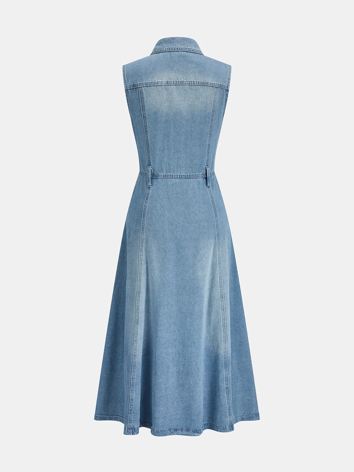 Button Down Sleeveless A-Line Denim Dress sold by COMMENSE product image thumbnail 2