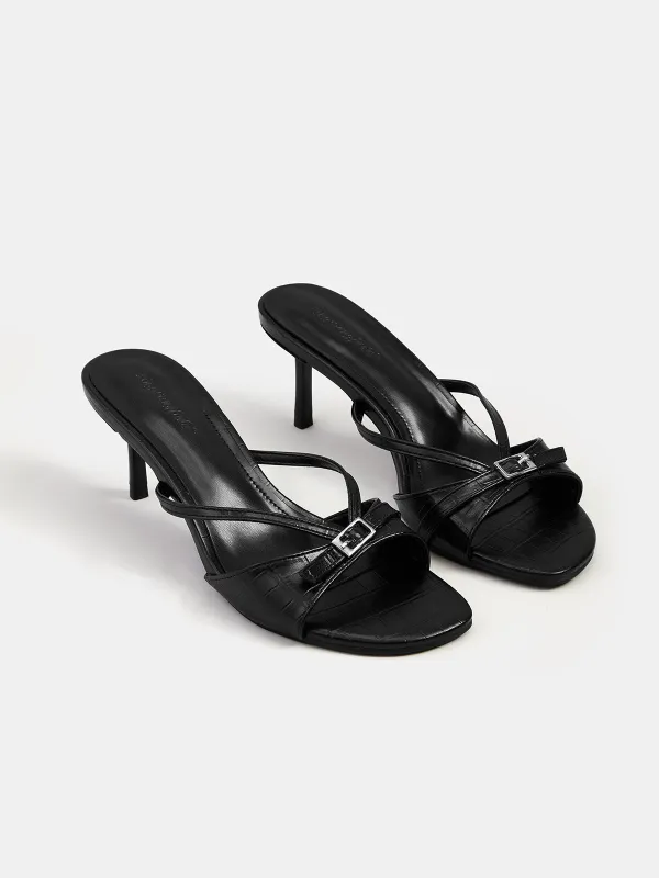 Buckle Detail Open Toe Stiletto Sandals made by COMMENSE