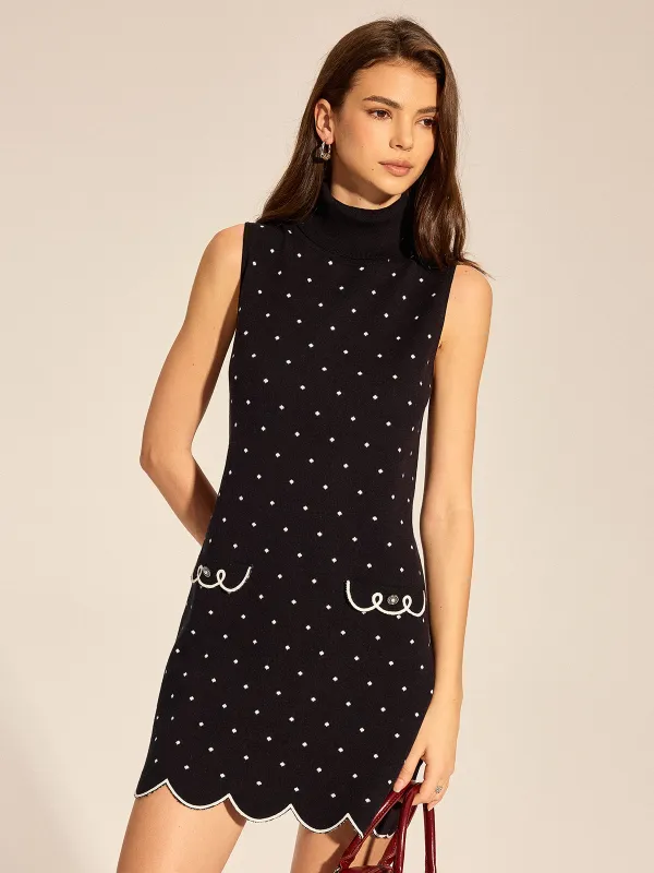 Polka Dot Scalloped Hem Knit Mini Dress made by COMMENSE