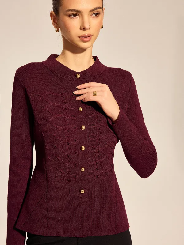 Napoleonic Frogging Cinched Knit Cardigan made by COMMENSE