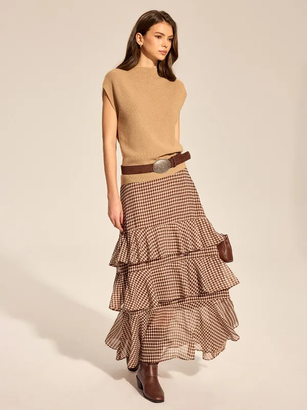 Gingham Tiered Maxi Skirt made by COMMENSE