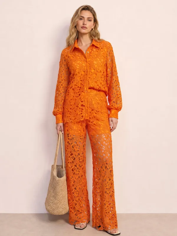Guipure Lace Button-Up Shirt made by COMMENSE