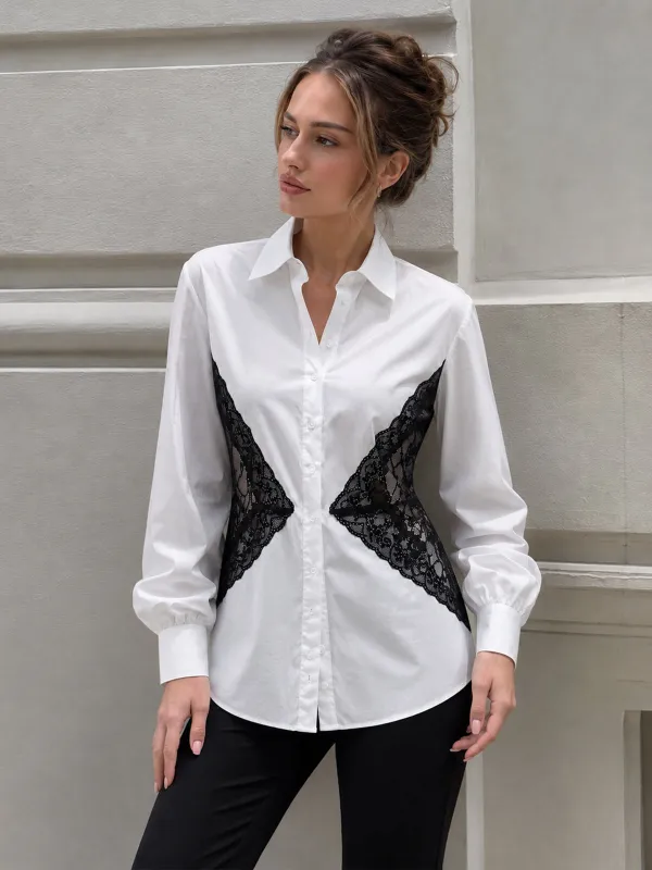 Contrast Lace Waist Shirt made by COMMENSE