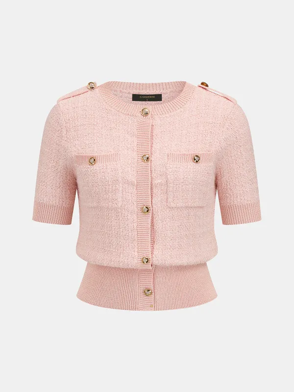 Wool Blend Short Sleeve Knit Cardigan made by COMMENSE