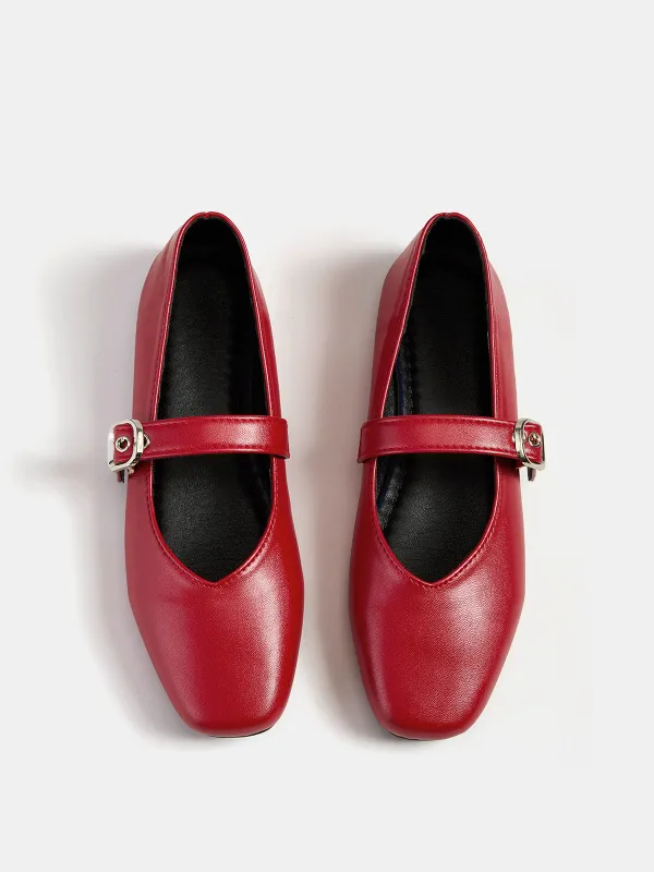 Square Toe Buckle Mary Jane Flats made by COMMENSE