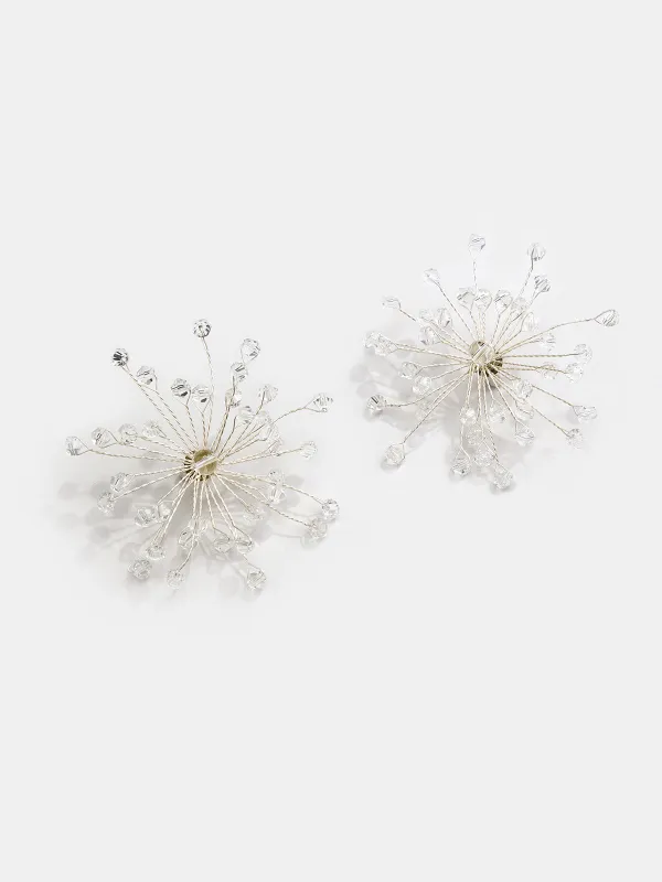 Silver Fireworks Clear Bead Stud Earrings made by COMMENSE