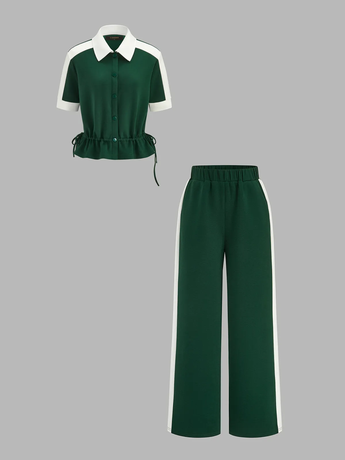 Contrast Trim Polo Lounge Set sold by COMMENSE product image thumbnail 2