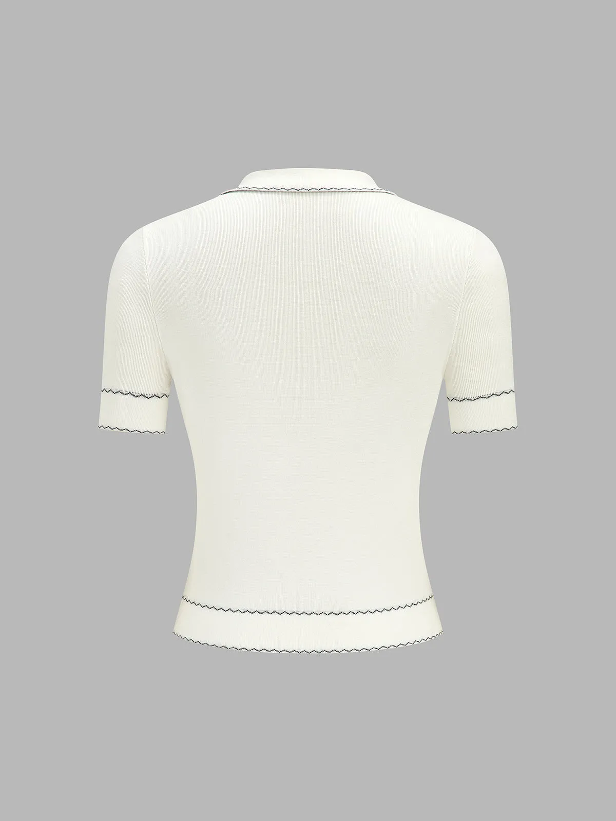 Wavy Stitch Polo Short Sleeve Knit Top sold by COMMENSE product image thumbnail 3
