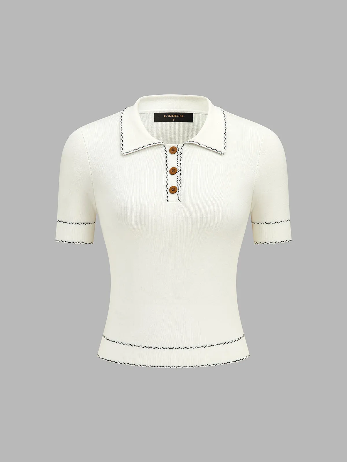 Wavy Stitch Polo Short Sleeve Knit Top sold by COMMENSE product image thumbnail 2