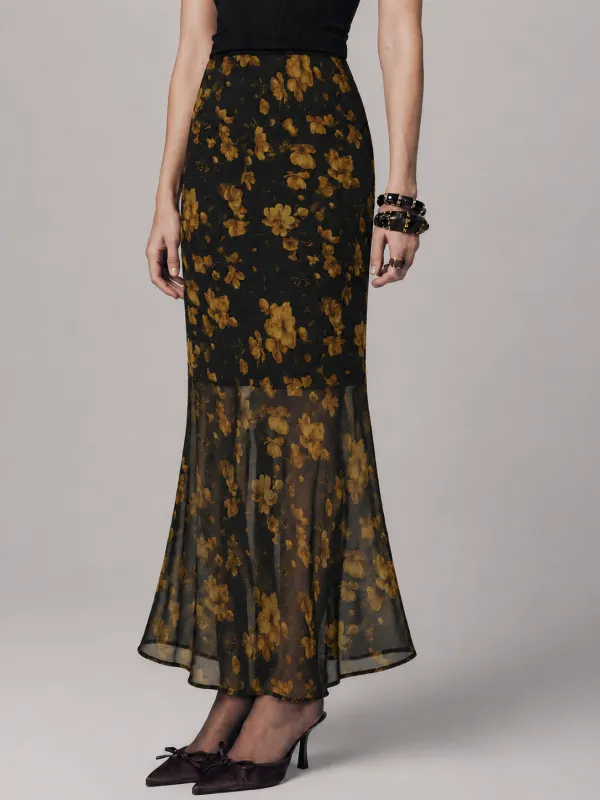 Semi Sheer Flower Mermaid Skirt made by COMMENSE