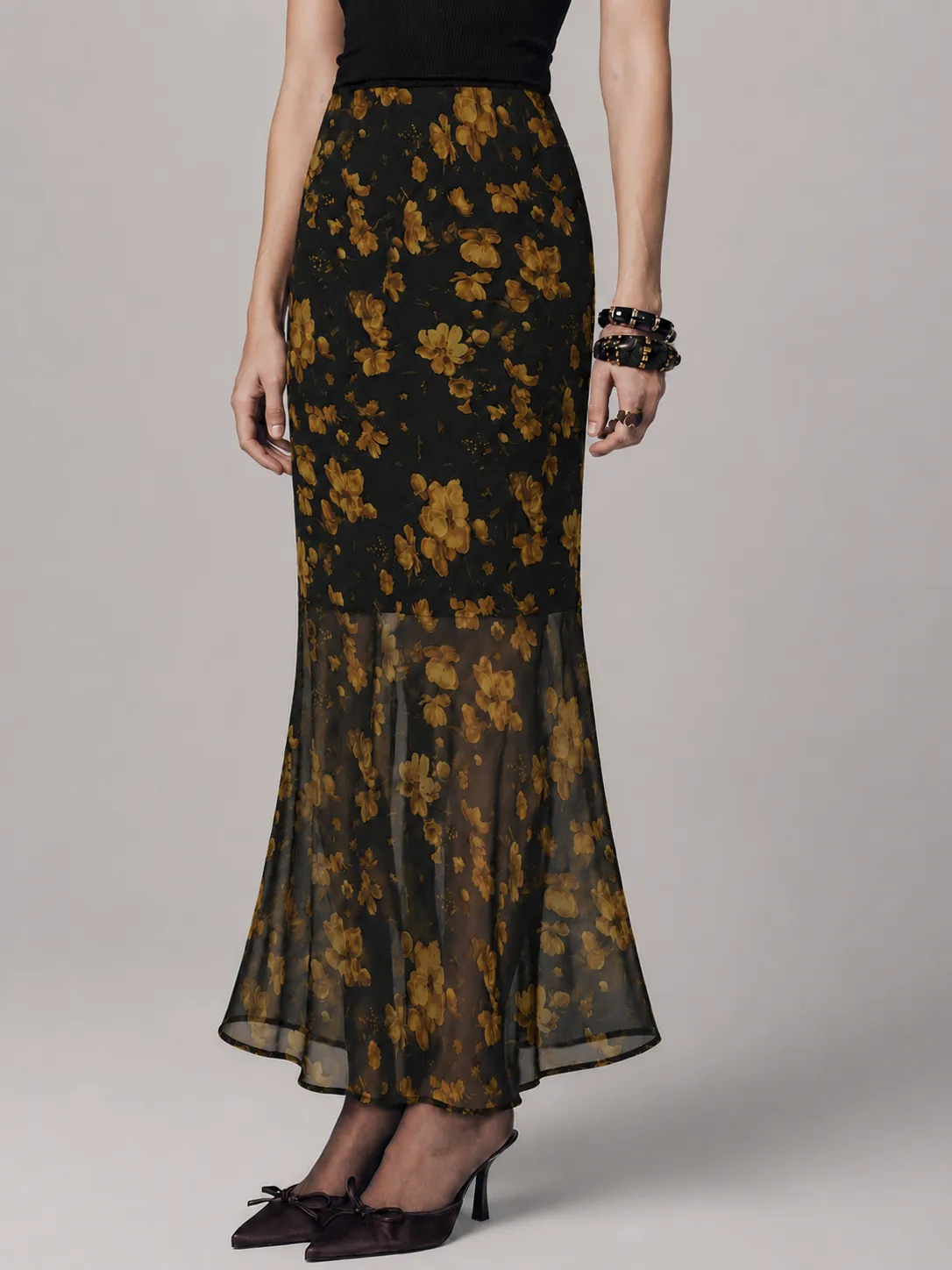Semi Sheer Flower Mermaid Skirt sold by COMMENSE