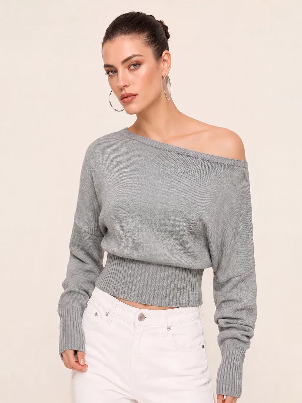 Off Shoulder Cropped Knit Top made by COMMENSE