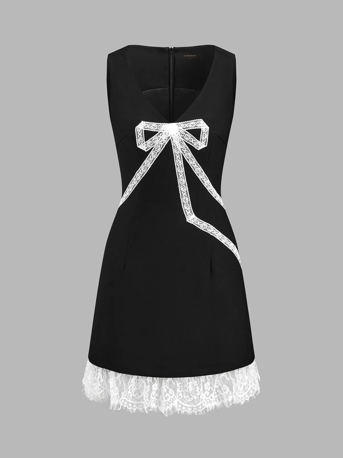Lace Hem Bow Sleeveless Cotton Mini Dress sold by COMMENSE product image thumbnail 3
