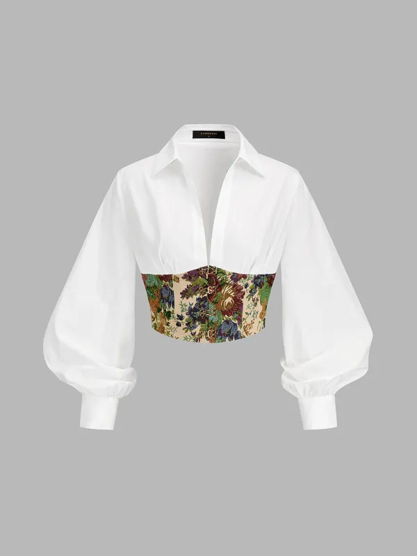 Floral Corset Cropped Long Sleeve Blouse made by COMMENSE