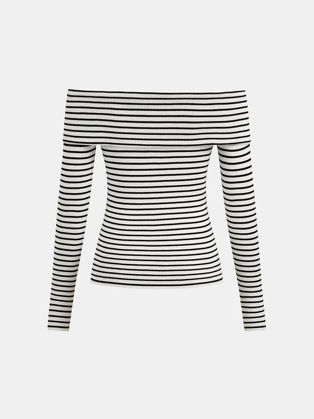 Striped Off Shoulder Rib Knit Top sold by COMMENSE product image thumbnail 2