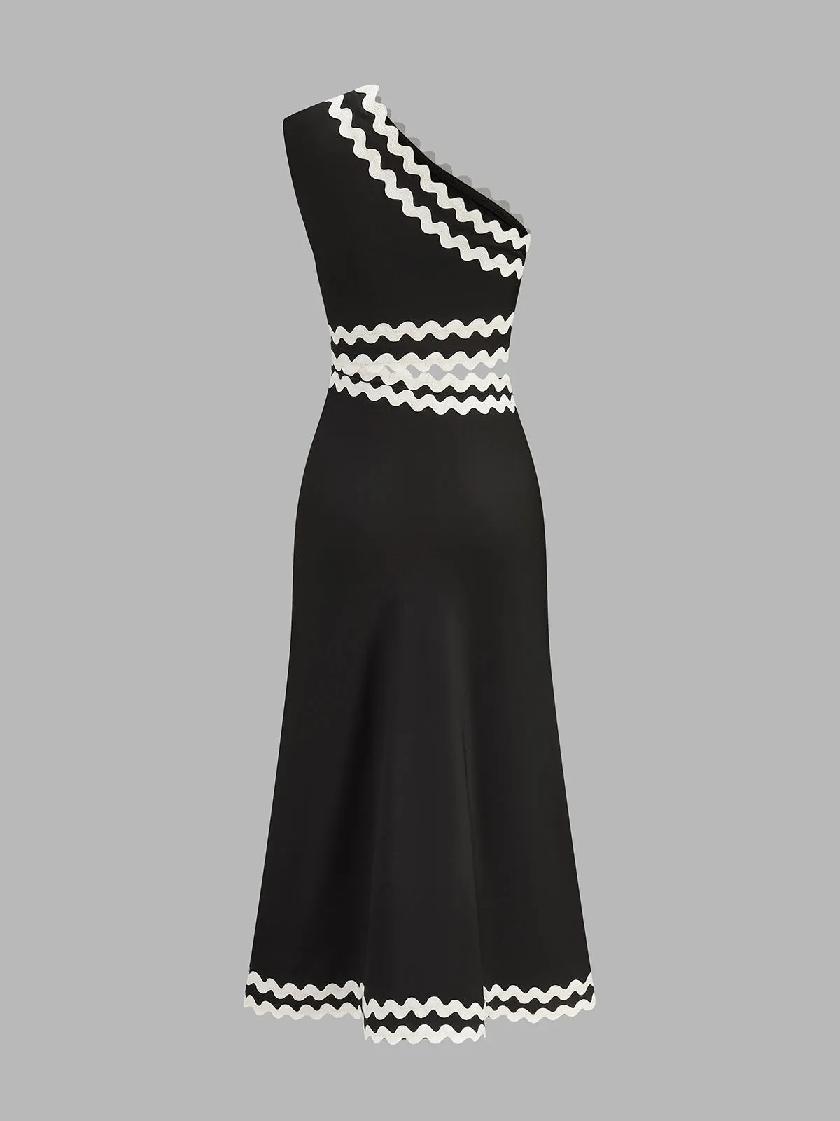 Wave Trim One Shoulder Cutout Midi Dress sold by COMMENSE product image thumbnail 3