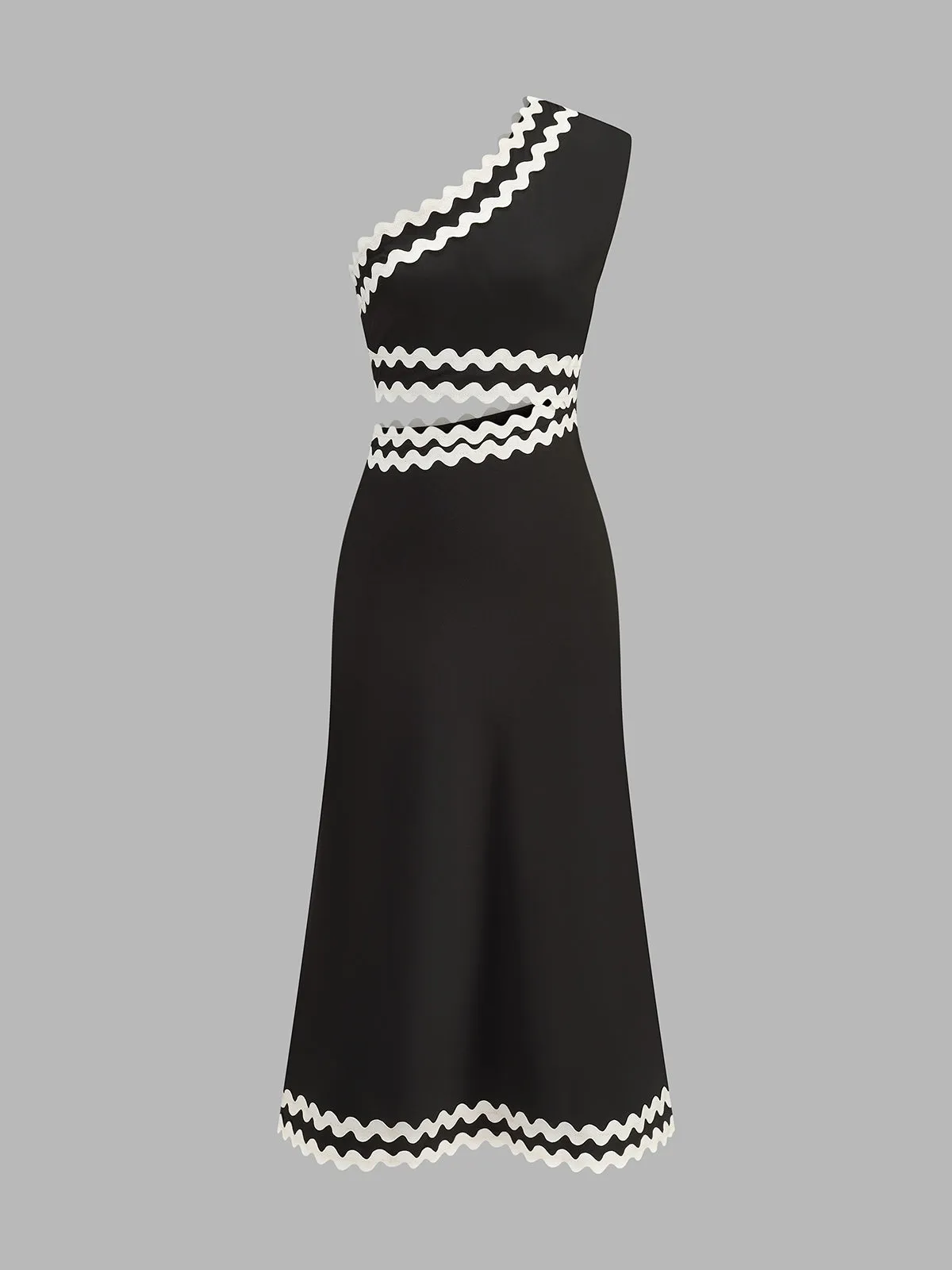 Wave Trim One Shoulder Cutout Midi Dress sold by COMMENSE product image thumbnail 2