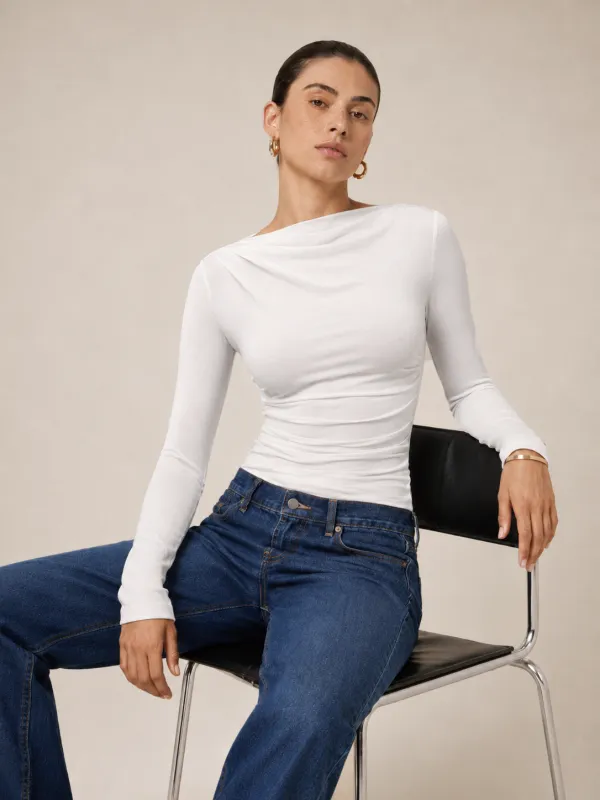Basic Ruched Long Sleeve Top made by COMMENSE