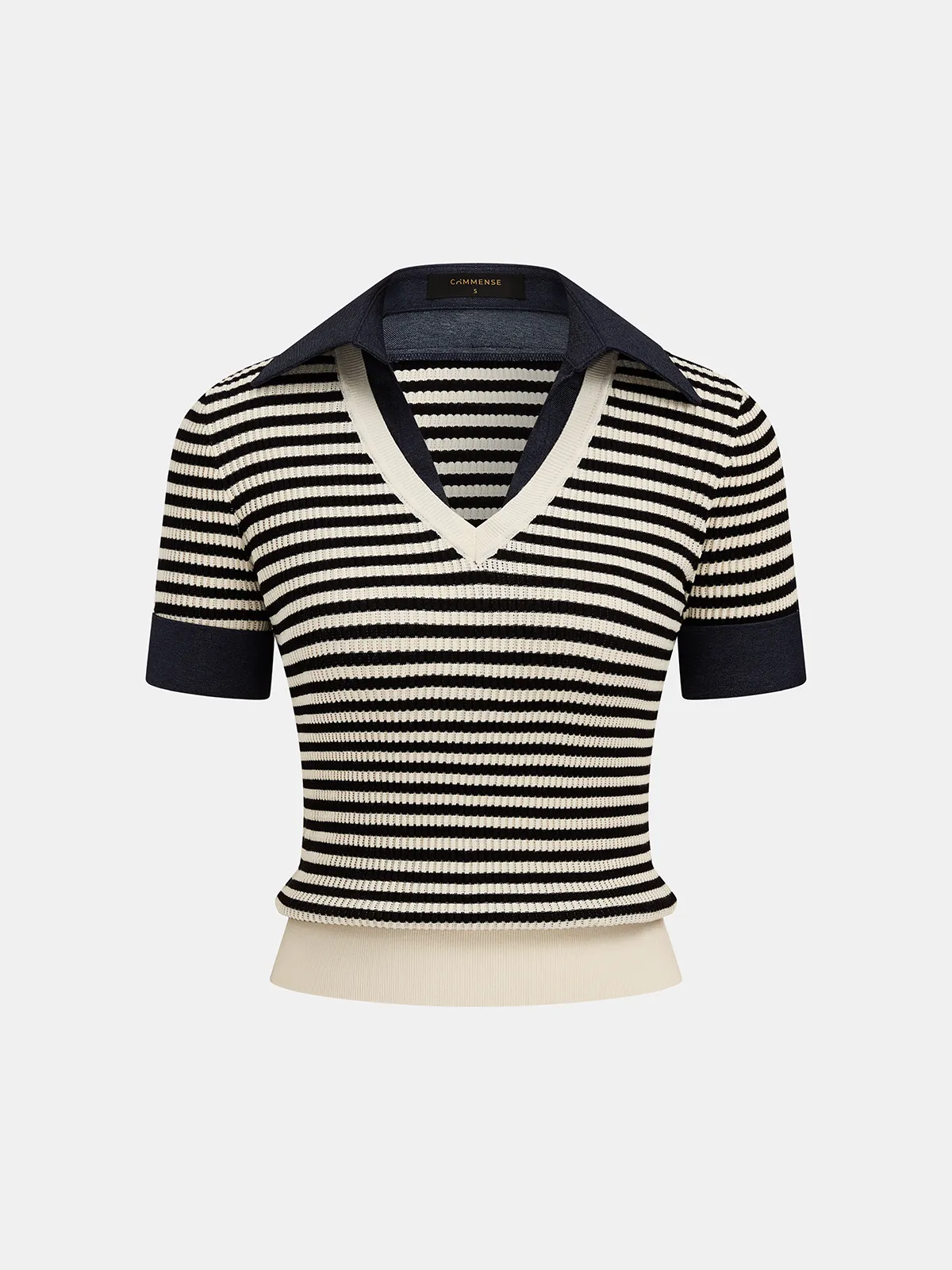 Striped Lapel V Neck Knit Top sold by COMMENSE product image thumbnail 2