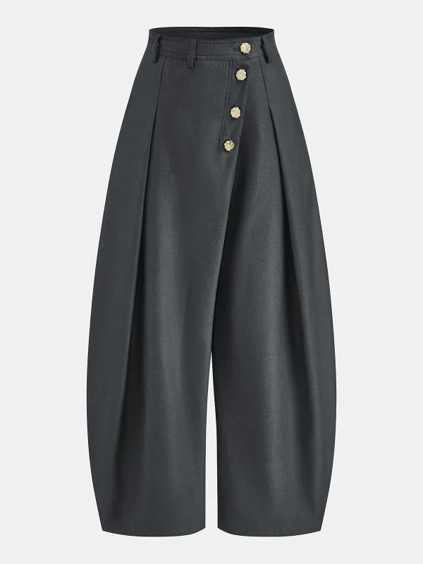 Metal Button Pleated Barrel Leg Pants made by COMMENSE