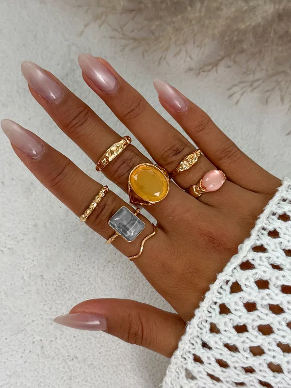 7pcs Vintage Gemstone Stacking Ring Set made by COMMENSE