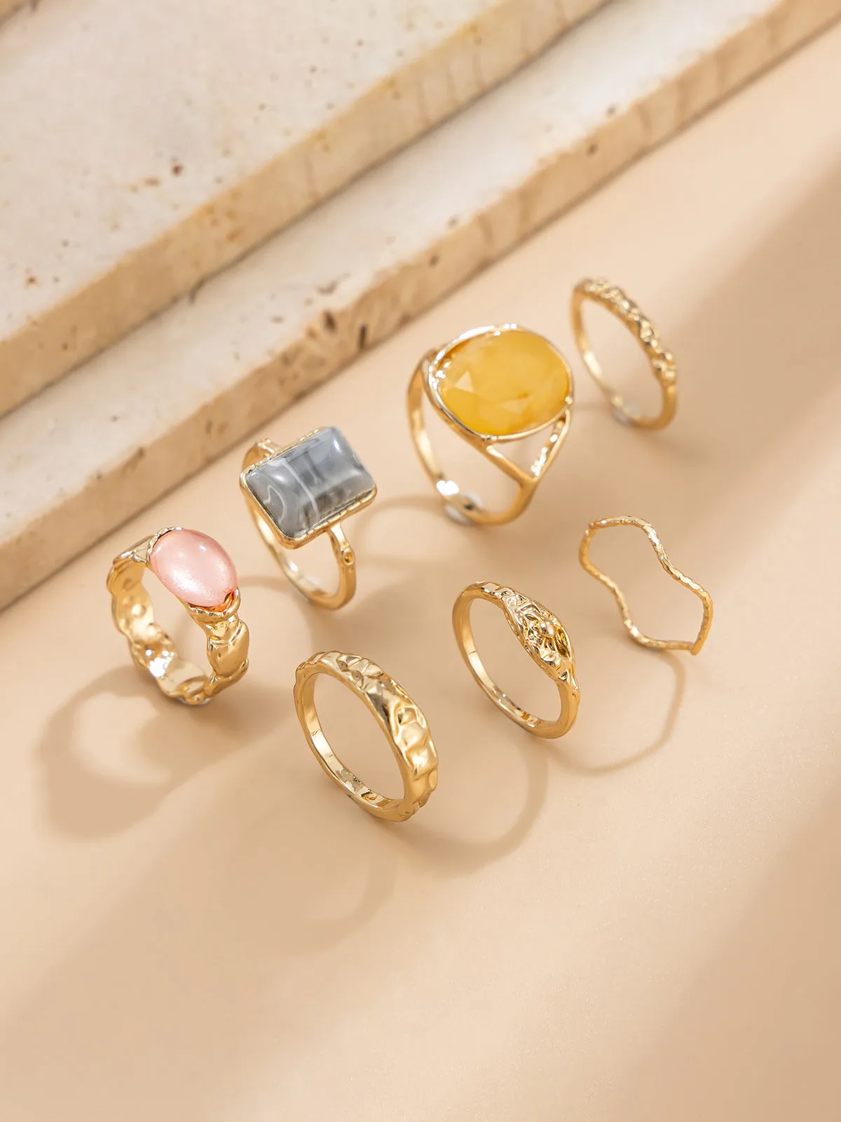 7pcs Vintage Gemstone Stacking Ring Set sold by COMMENSE product image thumbnail 2