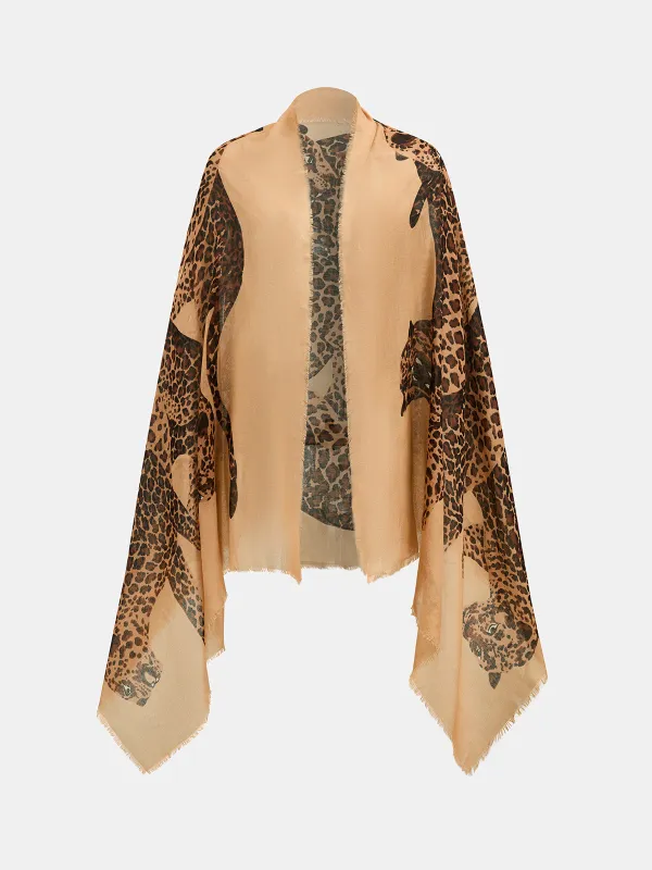 Leopard Print Frayed Oversized Scarf made by COMMENSE