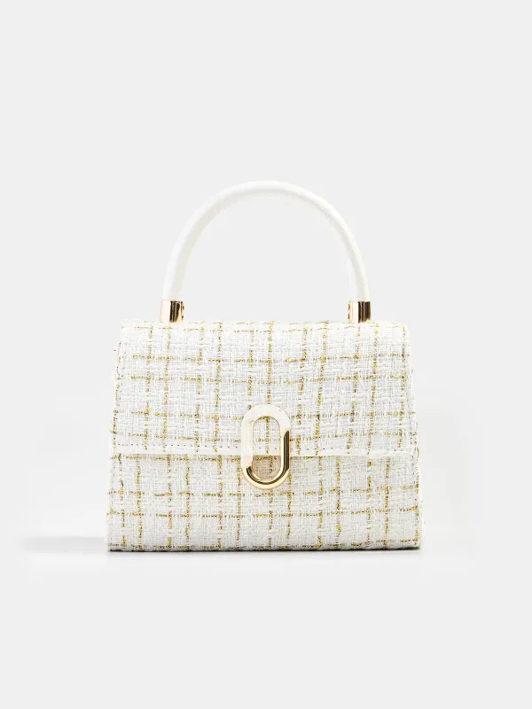 Tweed Plaid Top Handle Handbag made by COMMENSE
