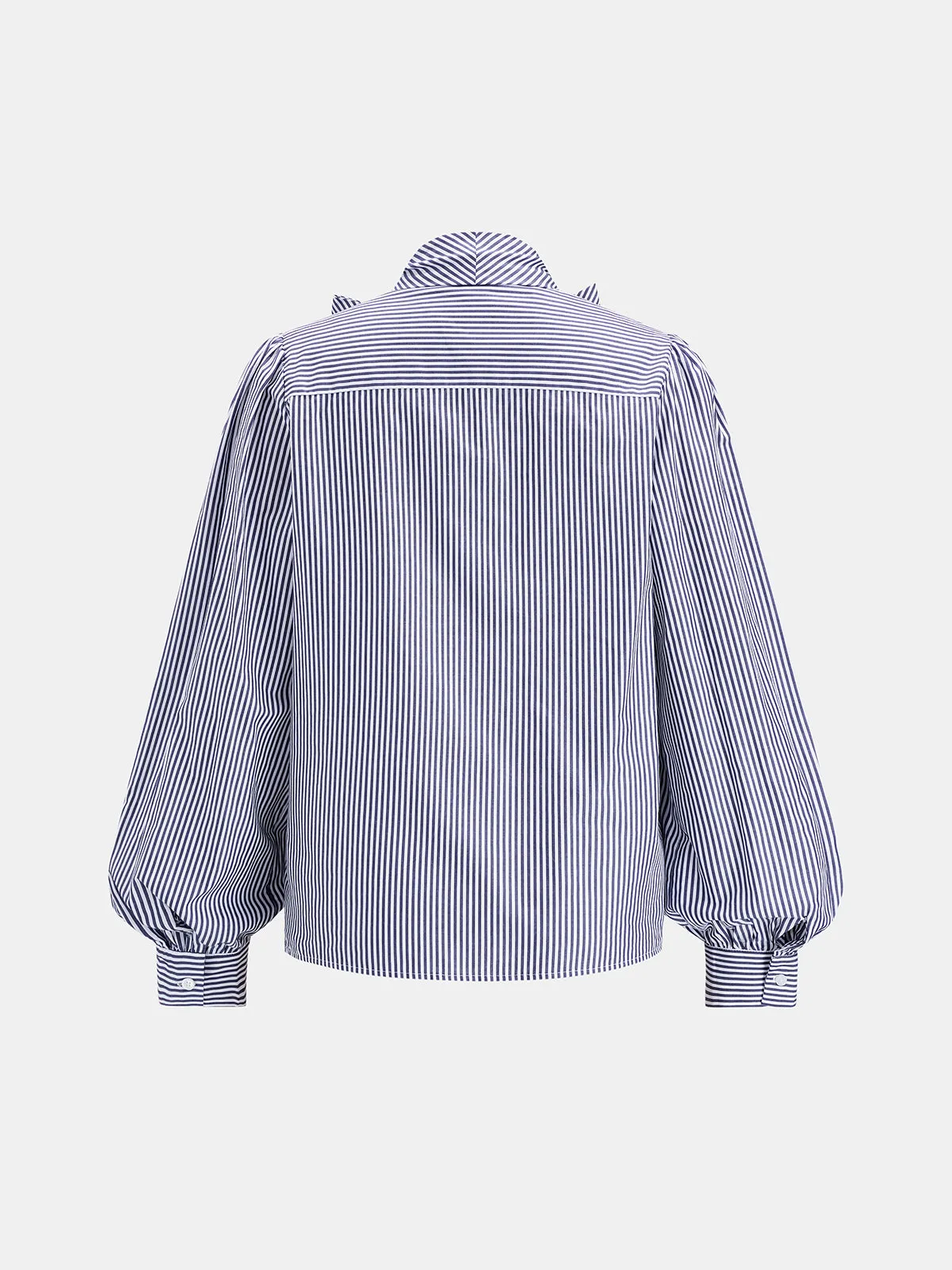 Striped Bow Balloon Sleeve Cotton Shirt sold by COMMENSE product image thumbnail 4