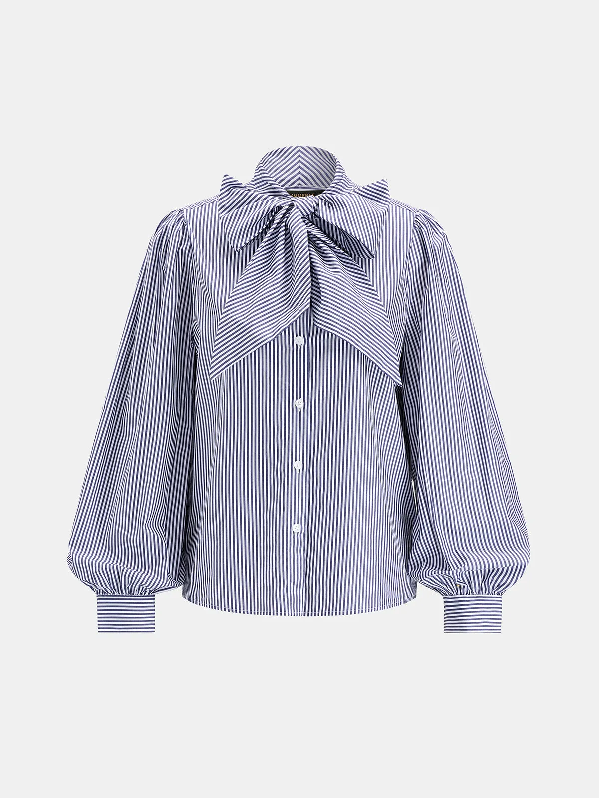 Striped Bow Balloon Sleeve Cotton Shirt sold by COMMENSE product image thumbnail 3