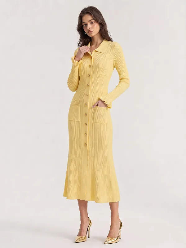 Ribbed Collared Midi Knit Dress made by COMMENSE