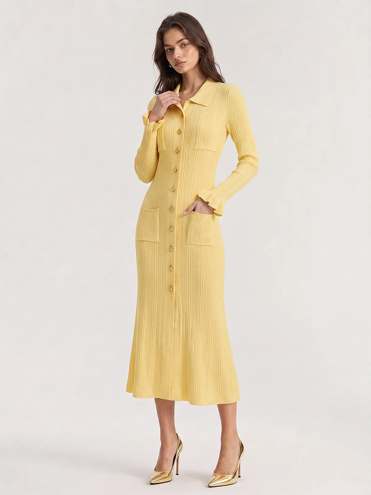Ribbed Collared Midi Knit Dress sold by COMMENSE