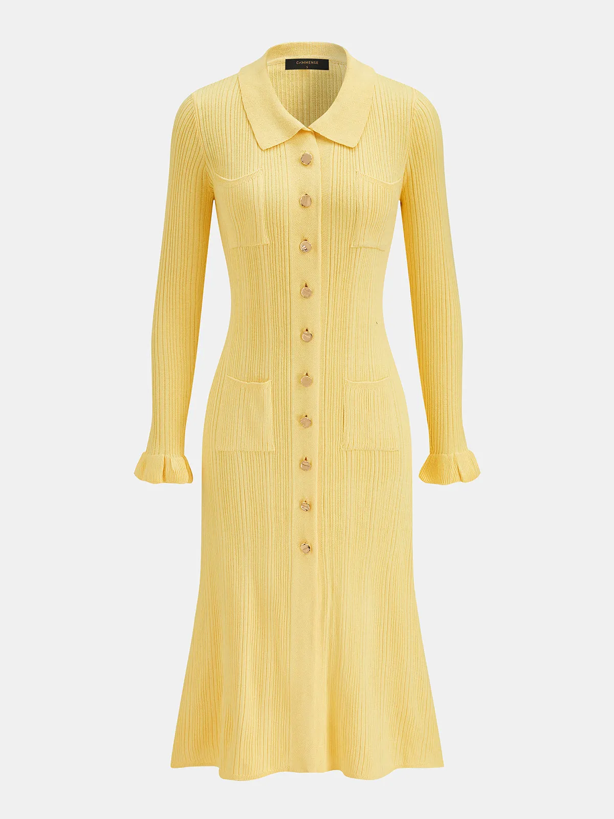 Ribbed Collared Midi Knit Dress sold by COMMENSE product image thumbnail 2
