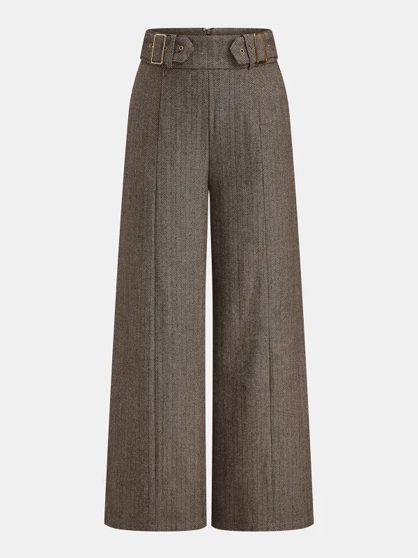 Herringbone Double Buckle Wide Pants made by COMMENSE