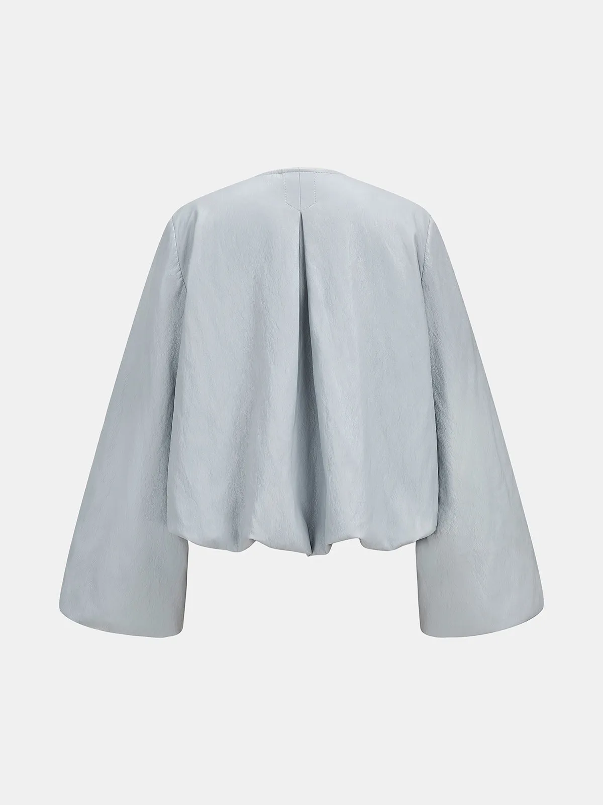 Zip Front Gathered Puff Sleeve PU Jacket sold by COMMENSE product image thumbnail 2
