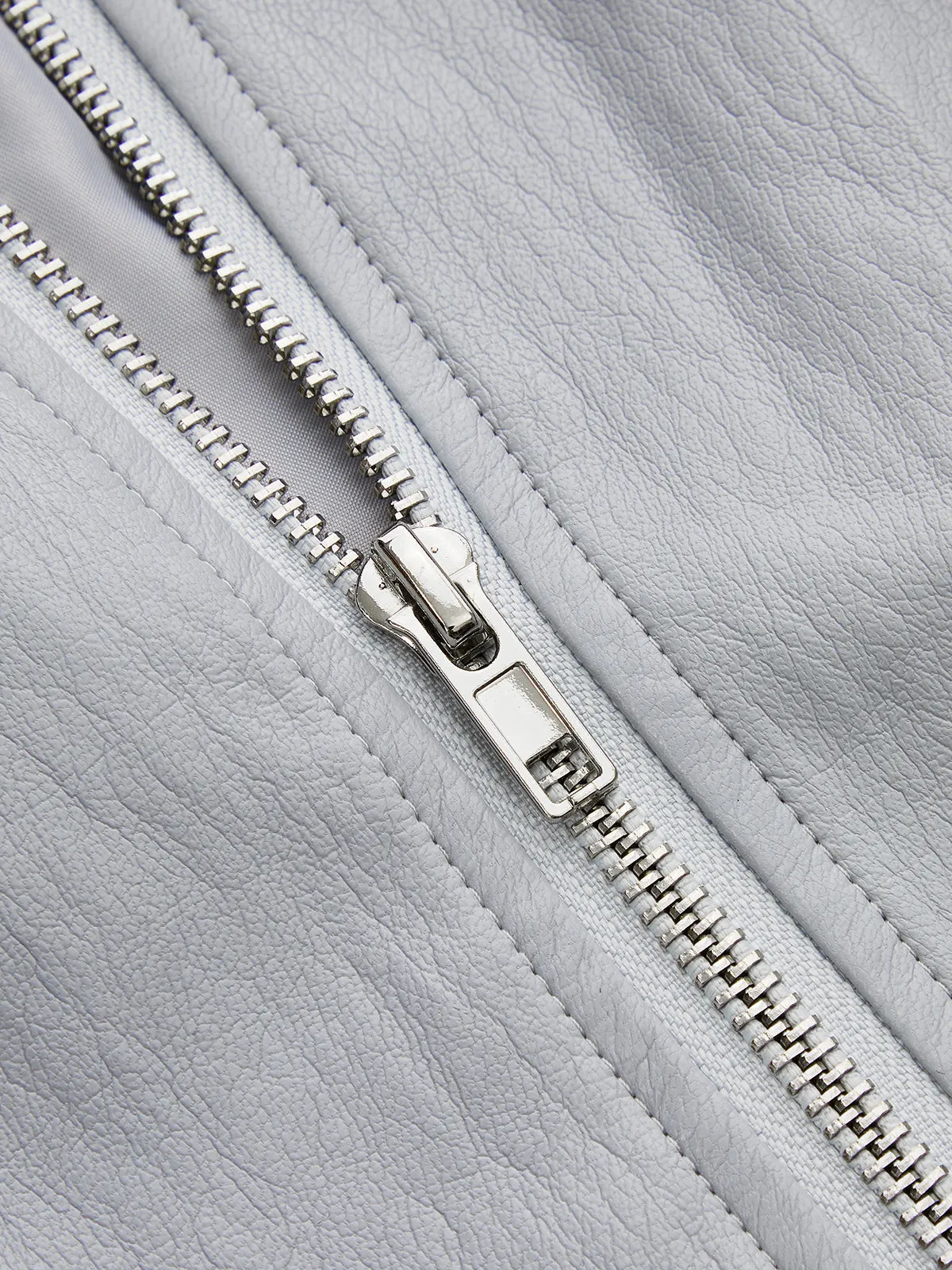 Zip Front Gathered Puff Sleeve PU Jacket sold by COMMENSE product image thumbnail 3