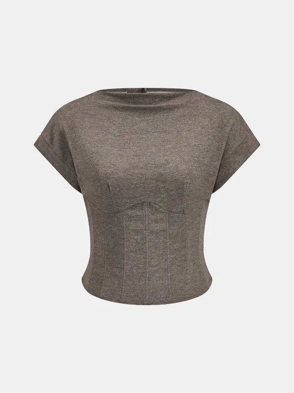 Zip Back Cap Sleeve Corset Waist Top made by COMMENSE