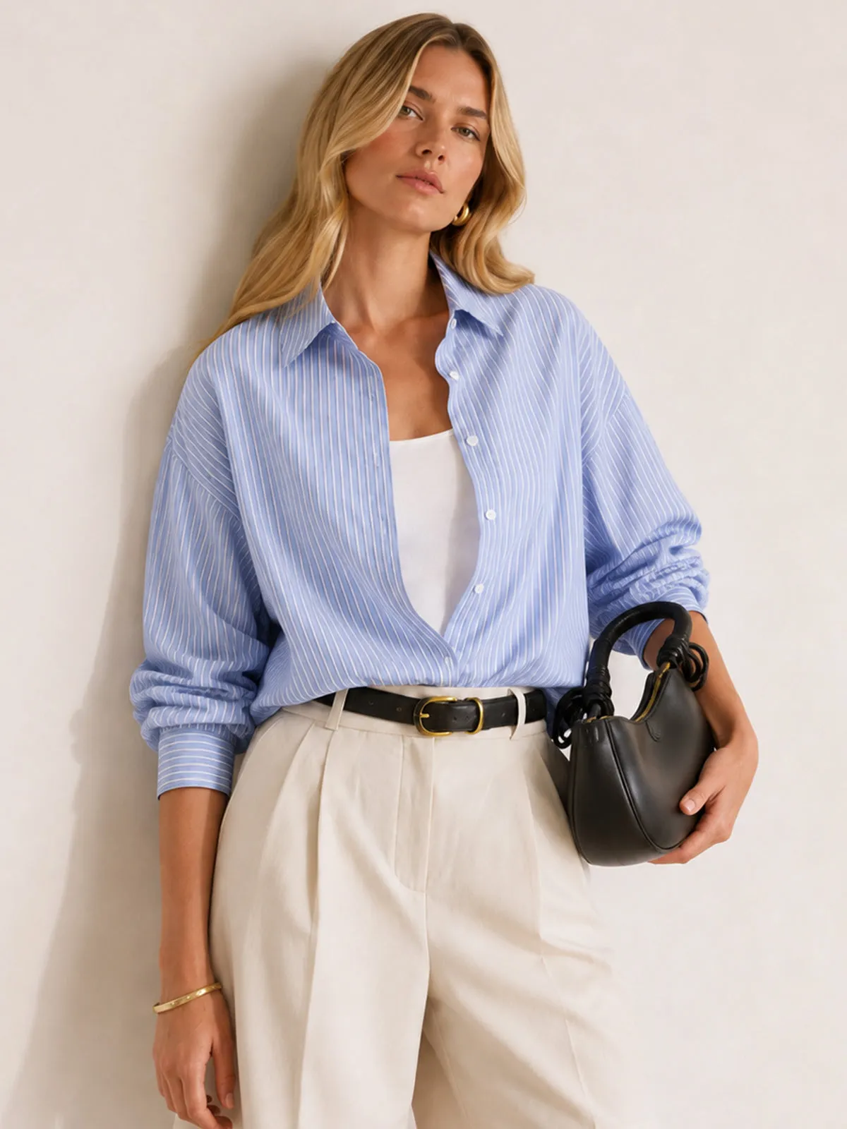 Fake Two Piece Striped Cotton Shirt sold by COMMENSE product image thumbnail 3