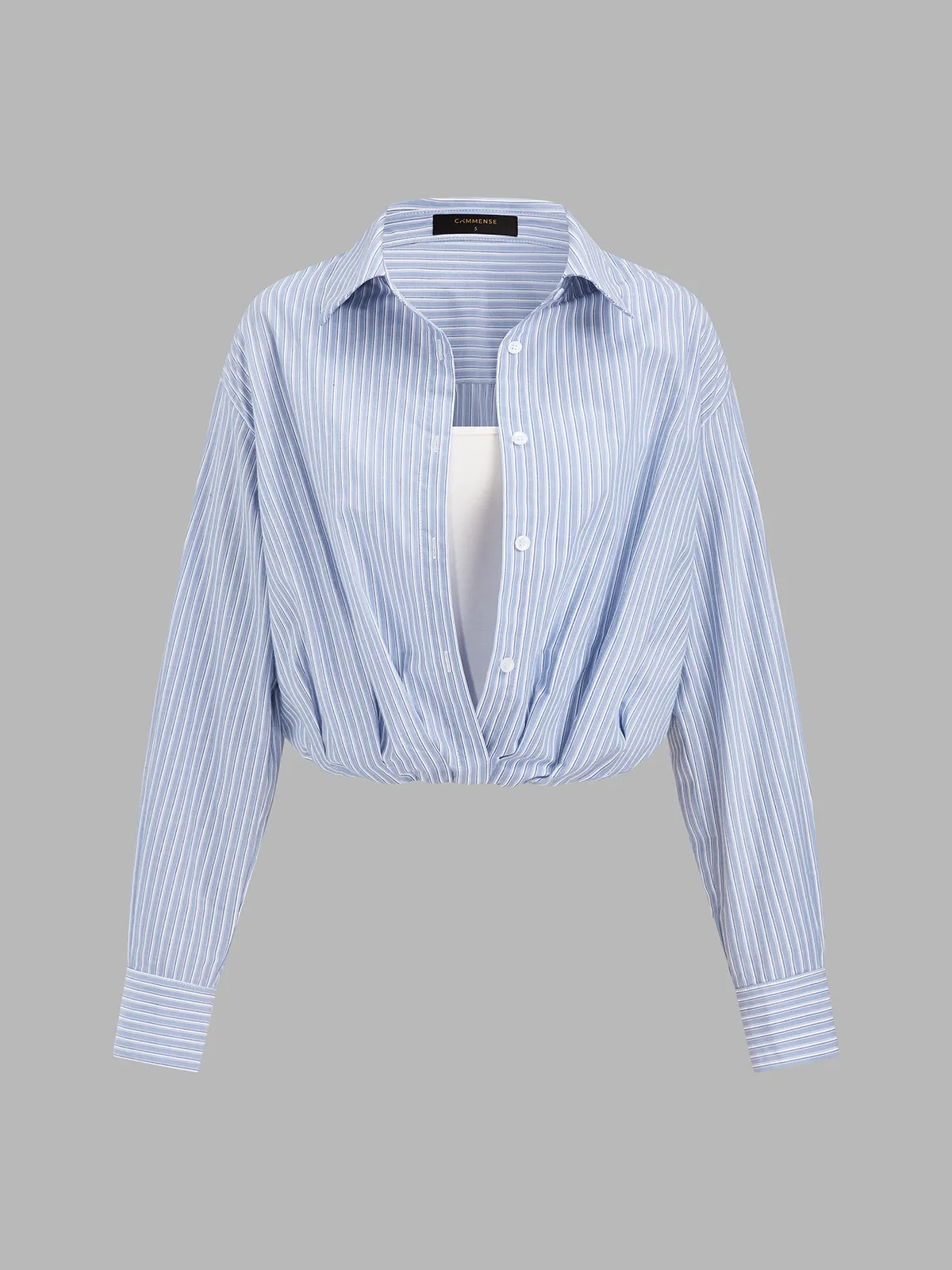 Fake Two Piece Striped Cotton Shirt sold by COMMENSE product image thumbnail 4