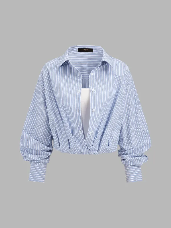 Fake Two Piece Striped Cotton Shirt made by COMMENSE