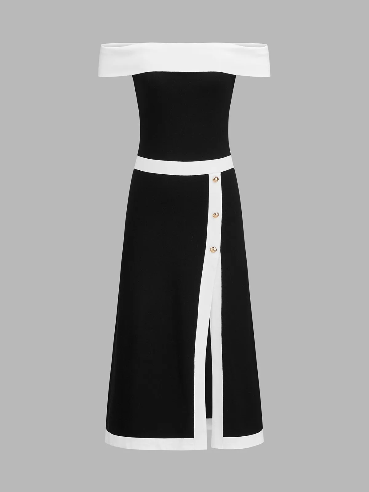 Off Shoulder Button Split Midi Dress sold by COMMENSE product image thumbnail 2