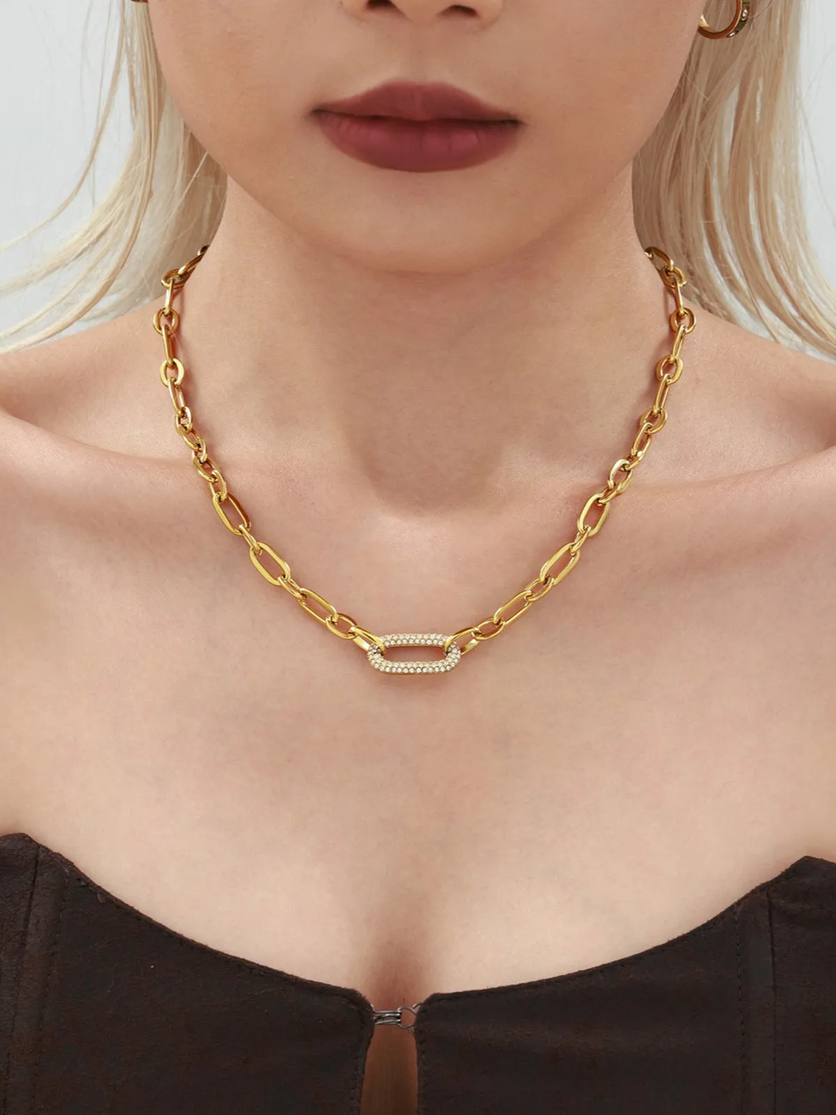 Paved Paperclip Link Necklace sold by COMMENSE product image thumbnail 2