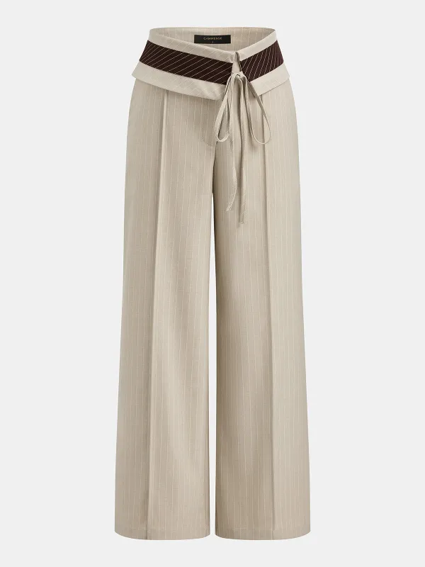 Fold Over Waist Pinstripe Wide Leg Pants made by COMMENSE