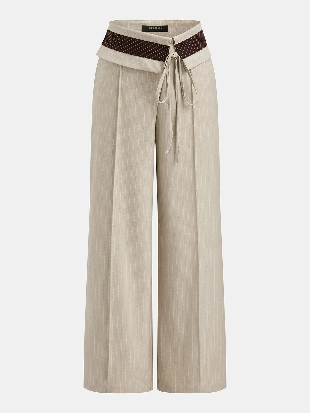 Fold Over Waist Pinstripe Wide Leg Pants sold by COMMENSE